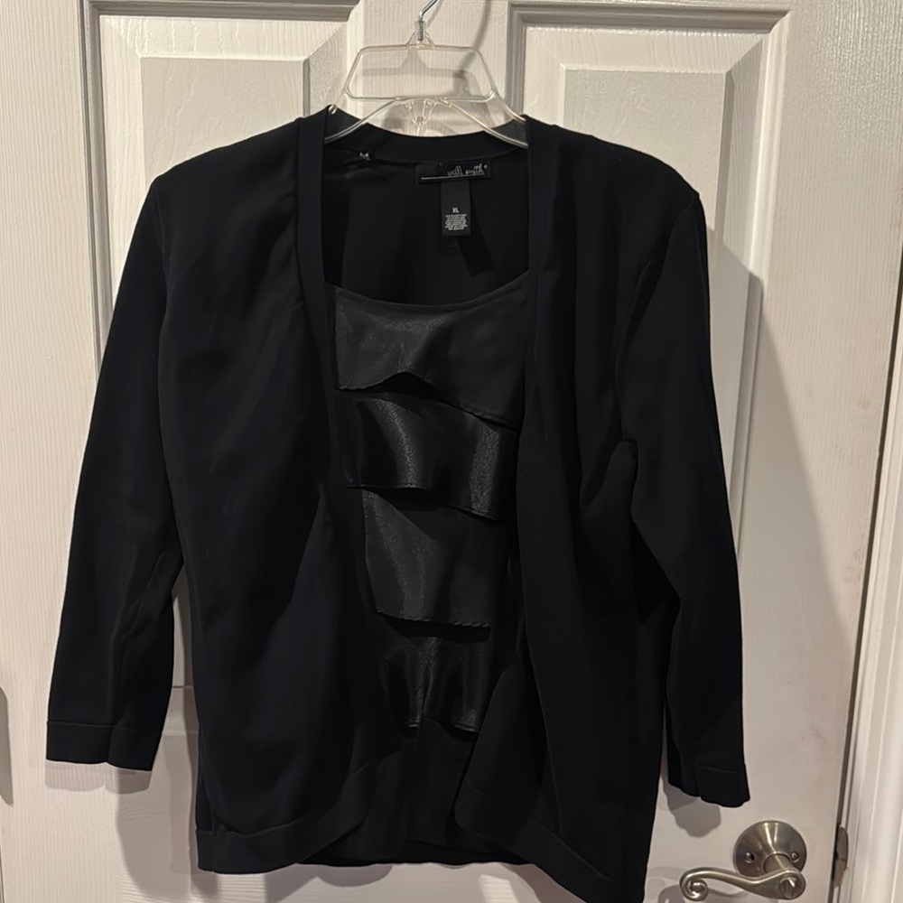 Black Blazer with Relaxed Fit and Rounded Neckline